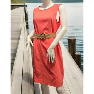 Nina Leonard Coral Pink Belted Sheath Dress‎ Sz L NWT Sleeveless Stretch